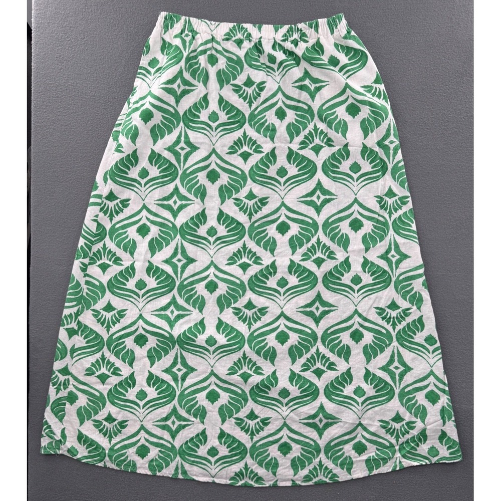 Christian Siriano Skirt Women M Green White Linen Midi Breathable Mediterranean - Picture 2 of 8